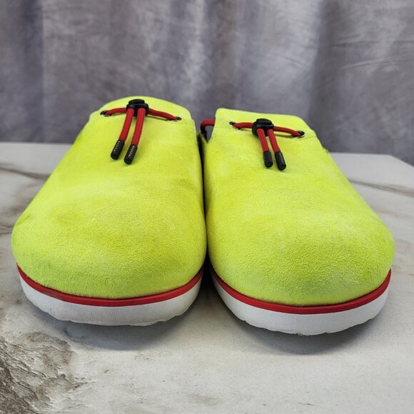 BUSCEMI Neon Suede Clogs Slides Slippers Men's Size 43 Red/Neon/Black - Picture 3 of 13
